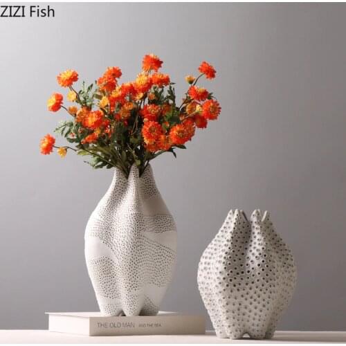 Creativity Hollow Out Ceramics Vase Floral Flower Arrangement Desk Decor Ornaments Porcelain Vases Nordic Home Decoration Modern