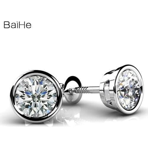 BAIHE Sterling Silver 925 Plated Yellow / Rose / White Gold 2ct Round Cut Wedding Fine Jewelry Stud Earrings for Women