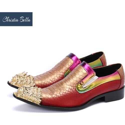 Christia Bella Fashion Multicolor Patchwork Men Genuine Leather Shoes Wedding Party Formal Dress Shoes Male Business Footwear