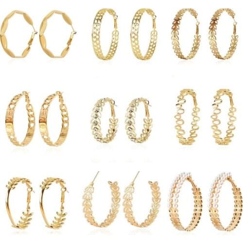 Fashion Texture Geometric Diamonds Pearl Ear Ring Letter Hip Hop Earrings Women Metal Wild Big Circle Hoop Earrings Jewelry Gift