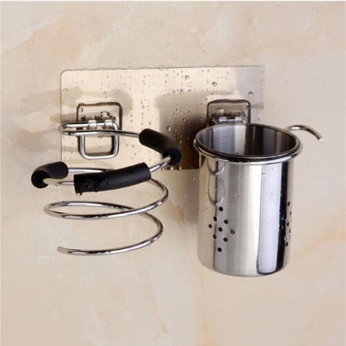 Multi-Function Wall-Mounted Hairdryer Shelf Waterproof Self-Adhesive Comb Rack 360 Degree Scissors Storage Stand Cup