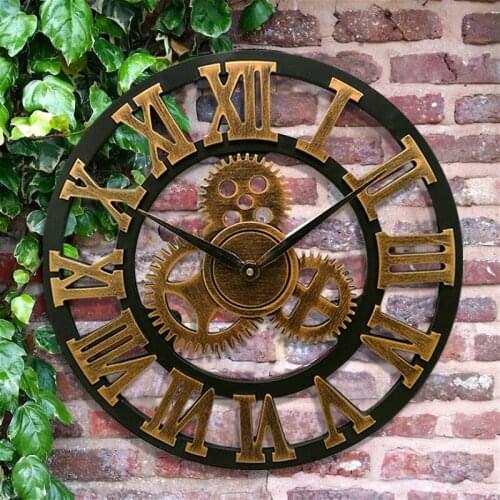 NEW Large Wall Clock Vintage Gear Clock American Style Living Room 3D Wall Clock Modern Design Decoration for Home Wooden Clocks