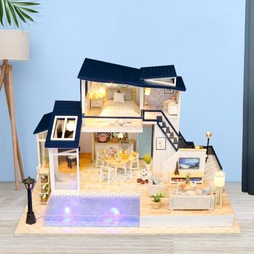 New Doll House Wooden Furniture Diy House Miniature Assemble 3d Miniaturas Dollhouse Puzzle Kits Toys For Children Birthday Gift