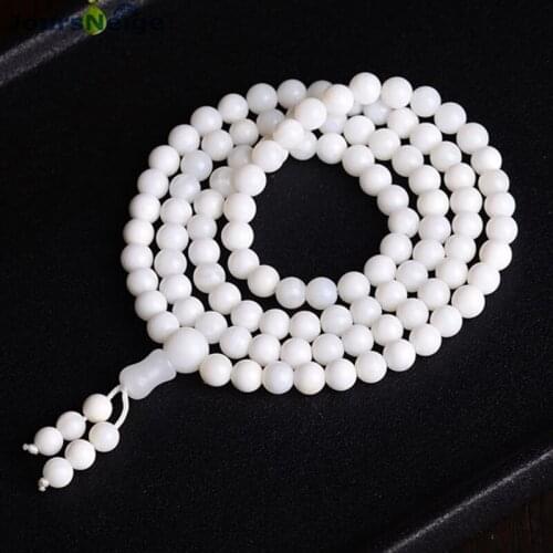 Wholesale White Natural Shell Bracelets 6mm Bead 108 Buddha Beads Hand String for Women Sweater Chain Necklace Simple Jewelry