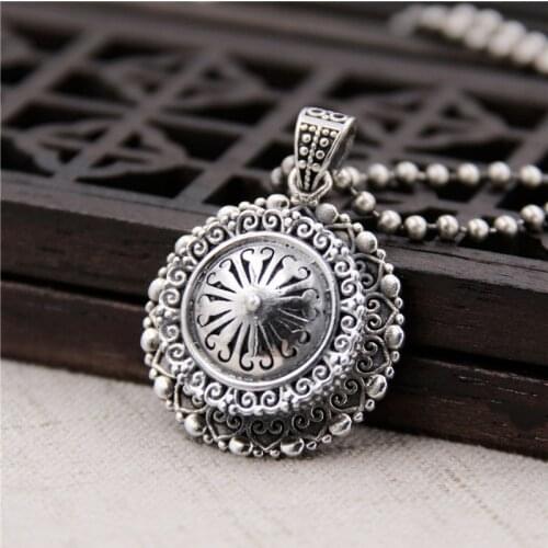 Silverplate S925 Sterling Silver Personality Retro Thai Silver Box Pendant Men Women Pu Ga Box Pendant