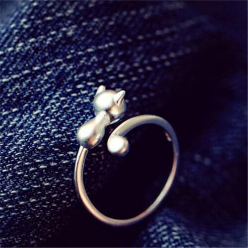 Silver Plated Adjustable Cut Cat Rings For Women Jewelry Prevent Allergy Ring Female Girls B006