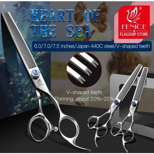 Fenice Pet hair thinning Scissors 7.0 7.5 inch Professional Japan 440c shears for dog grooming cutting