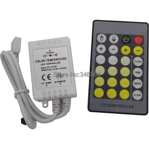 DC12V 24V 6A 3Ax2CH LED Controller IR 24Key Remote Color Temperature Adjustable Controller for Dual Color LED Strip