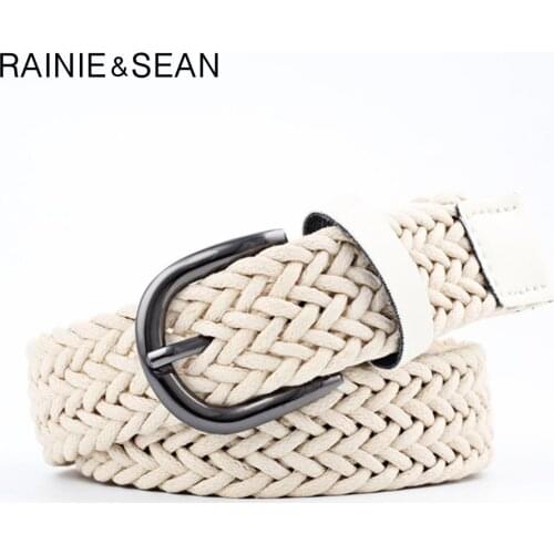 RAINIE SEAN White Women Belt Pu Leather Braided Belt For Women Buckle For Ladies Wasit Belt Casual Leather Belts For Jeans