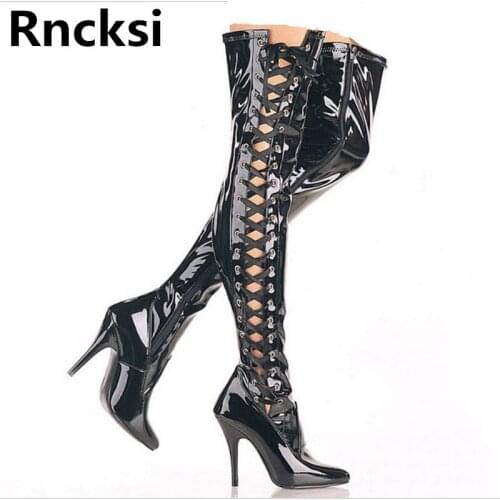 Rncksi Autumn Winter Boots Women Shoes Over The Knee Stiletto Heel Long Boots Pointed Toe Long Tube Boots Nightclub sexy Ladies