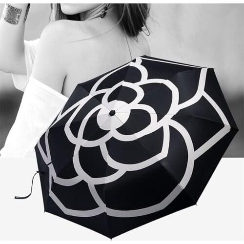Luxury Brands High Quality Camellia Automatic Umbrella Rain Women Men Folding UV Sun Transparent Sunshade Umbrellas
