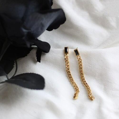 MODAGIRL Minimalist Black CZ Stud Chain Loop Earrings Womens Stainless Steel Jewelry Ear Huggies Gold
