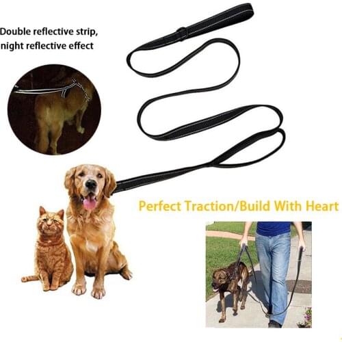 Reflective Dog Leash Double Handle Padded Heavy Duty Dog Harness Leash Rope Double Handles Control Safety Collar Leashes