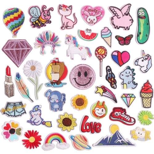 40in1 Cartoon Embroidery Patches Pack Cloth Iron on Kawaii Patch Set Thermo Adhesive Labels Women Clothes Appliques DIY Supplies