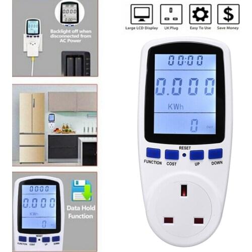 UK Plug Digital LCD Energy Watt Meter Wattmeter Wattage Electricity Power Monitor Meter Measuring Electricity Analyzer Monitor
