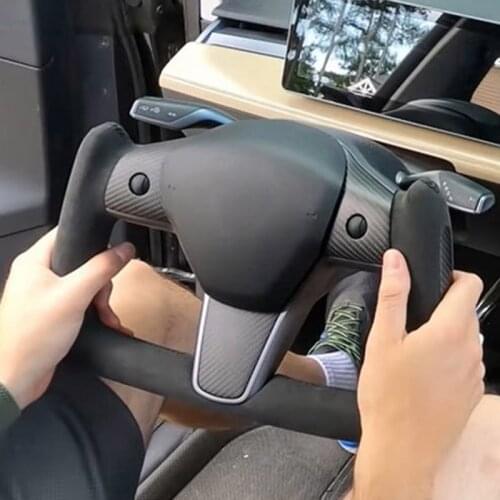 High Quality Plaid Yoke Alcantara Suede Matte Carbon Fiber Steering Wheel For Tesla Model Y Model 3 2017 2018 2019 2020 2021