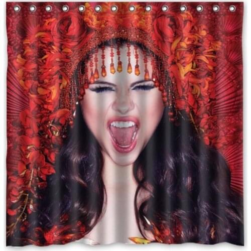 Hot New 180x180cm Selena Gomez Waterproof Fabric Bathroom Shower Curtain Bath Curtains With 12pcs Hooks Rings