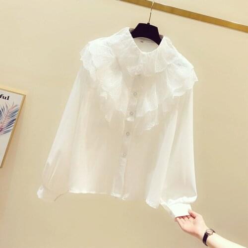 Women Blouse Lace Patchwork Ruffled New in Spring Autumn Shirt Top Blusas Ropa De Mujer