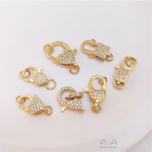 Micro inlaid zircon heart lobster clasp 18K Gold Filled wrap clasp link diy bracelet necklace accessories