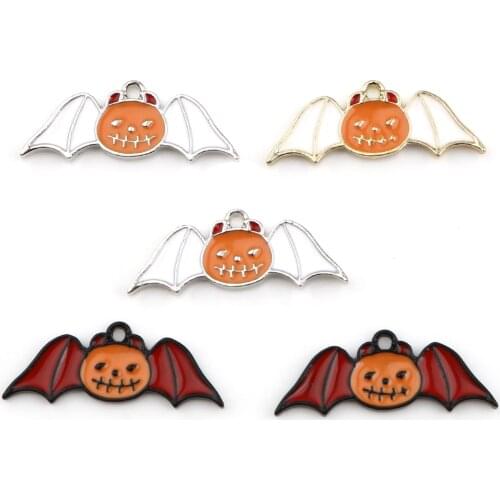 Cartoon Pumpkin Charms Multicolor Halloween Bat Enamel Pendants DIY Making Necklace Earrings Jewelry Gifts 26mm x 10mm, 10PCs
