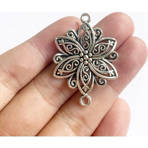 New 18pcs Filigree Connector Flower Charms Tibetan Silver Color Pendant Making For Diy Handmade Accessories Crafts Women Gifts