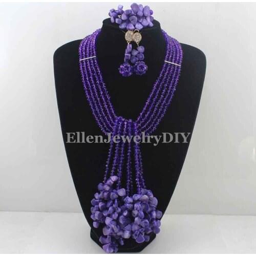 2016 Nigerian Wedding African Coral Beads Jewelry Set Purple Coral Beads Necklace Jewelry Set Free Shipping W12967