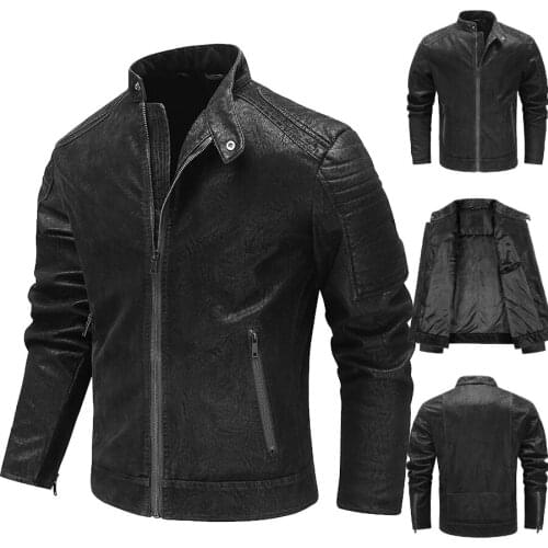 2021 Trendy Winter Autumn Mens Outerwear Sports Motorcycle Casual Retro Jacket Moto Biker Leather Zipper Punk Fleece Jacket Coat