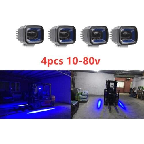 4x 3Inch 10-80v E9 IP66 9W Blue Flood Beam LED Forklift safety line zone blue Danger zone LED forklift warning light blue zone