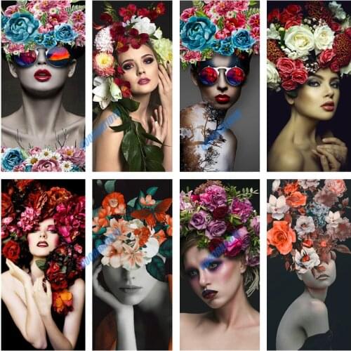 5D DIY Diamond Painting Full Drill Diamond Embroidery Mosaic Home Decor Cross Stitch Kits Art Female Headwear Floral Portrait