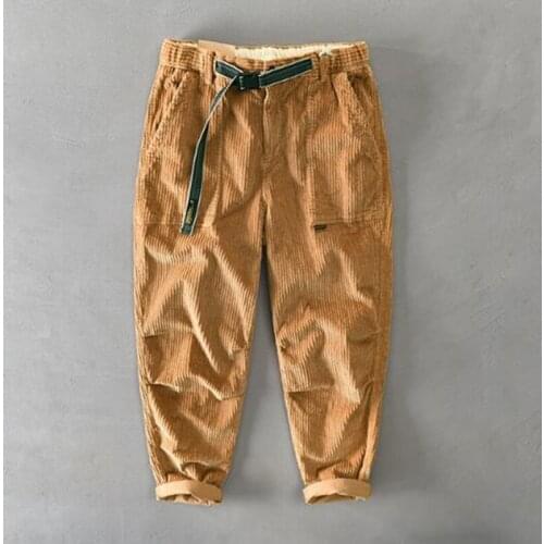 New Men Pants Pure Cotton Corduroy Solid Color Casual Long Flannel Trouser