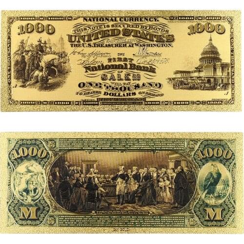 1875 Year Pure Gold Banknote USA Money Custom Gold Currency USD 1000 Dollars with Colored Newest Banknotes