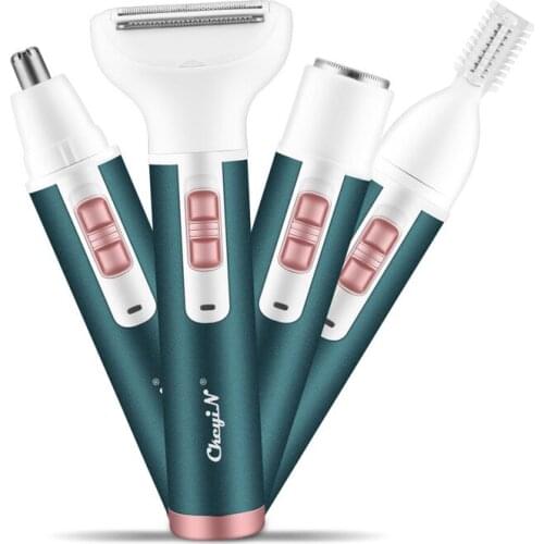 CkeyiN 4 in 1 Rechargeable Women Hair Removal Shaver Lady Electric Eyebrow Nose Trimmer Face Body Bikini Leg Arm Razor Epilator