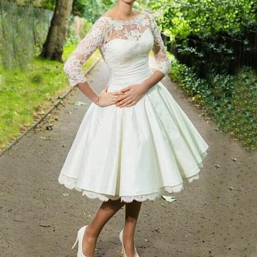 Elegant Short Wedding Dress 2021 Scoop Neck Knee Length Half Sleeves Women Bridal Gown
