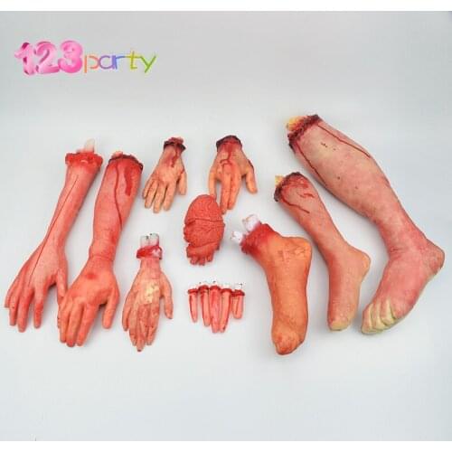 Halloween Horror Props Bloody Hand Haunted House Party Decoration Scary Fake Hand Finger Leg Foot Brain Heart Party Decor