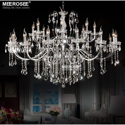Classic Black/Chrome Iron Chandelier Crystal Lighting Large 24 Lights Metal Arms Cristal Lustre Hanging Lamp Indoor Luminaires