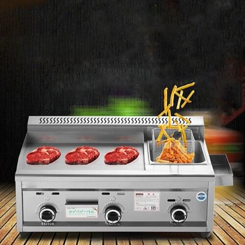 Commercial Gas Grill Deep Fryer Machine Griddles Frying Machine Teppanyaki Equipment Flat Grill Grill Squid