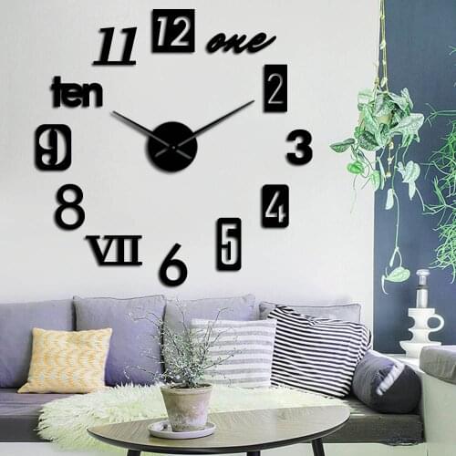 Fashion Large Wall Clock 3D DIY Quartz Needle Clocks Acrylic Mirror Stickers Watches Living Room Home Decor Europe horloge