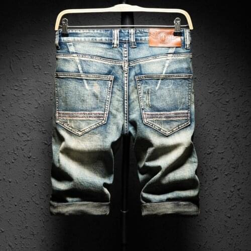 Fashion Hole Mens Denim Shorts Summer Retro Style Ripped Design Slim Street Hip Hop Short Jeans Youth Slim Knee-length Pants