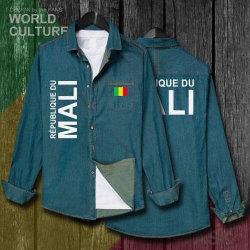 Republic of Mali MLI Malian ML Men clothes Spring Autumn Cotton Turn-down Collar Jeans Shirt Long Sleeve Cowboy Coat Flags Tops
