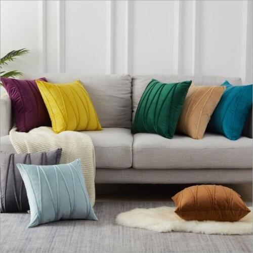 Soft Velvet Embroidery Home Decor Pillow Cover Stripe Decoration Cushion Cover Velour Pillowcase Living room Sofa pillowsham