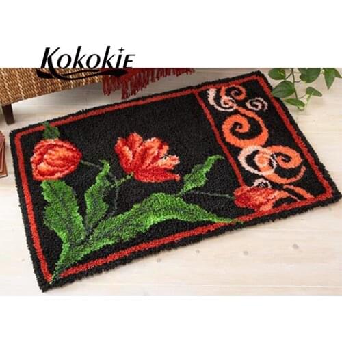 Flowers latch hook kits for adults large printed canvas yarn carpet diy latch hook rug kits carpet embroidery carpet diy rug