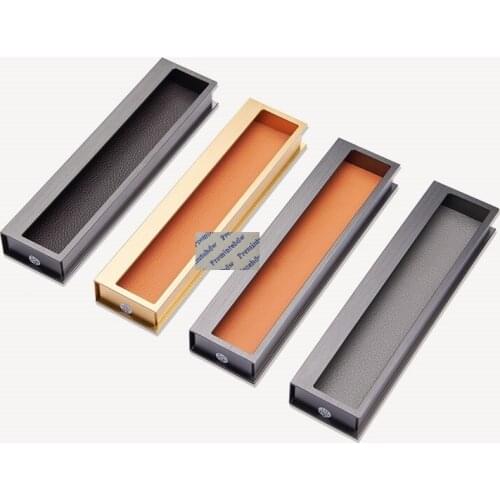 2Pcs/Lot Aluminum Alloy Leather Onlay Built-in Integral Flush Finger Pull Door Gold Orange Grey
