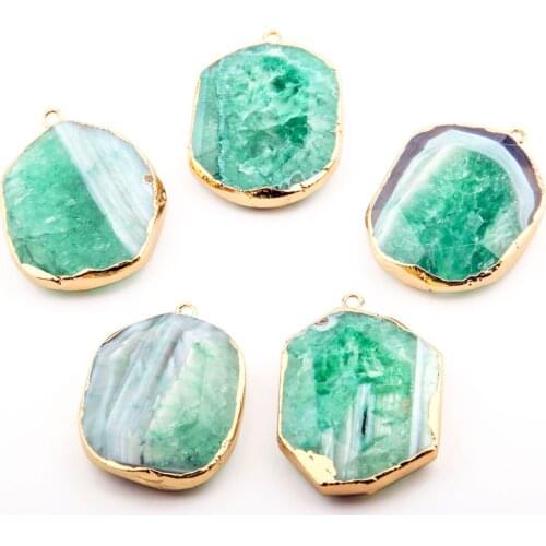 Natural Semi Precious Stone Pendant Polygon Hemming Green Agates DIY For Making Necklaces And Bracelets