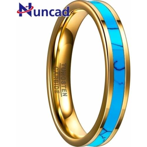 New 4MM Gold Tungsten Ring For Men Wedding Bands Trendy Blue Stone Inlay Carbide Rings Jewelry