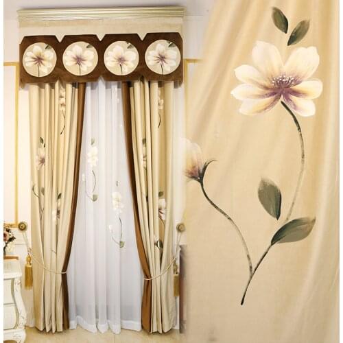 New Chinese style living room curtain Chinese style curtain high grade flannel bedroom shading curtain