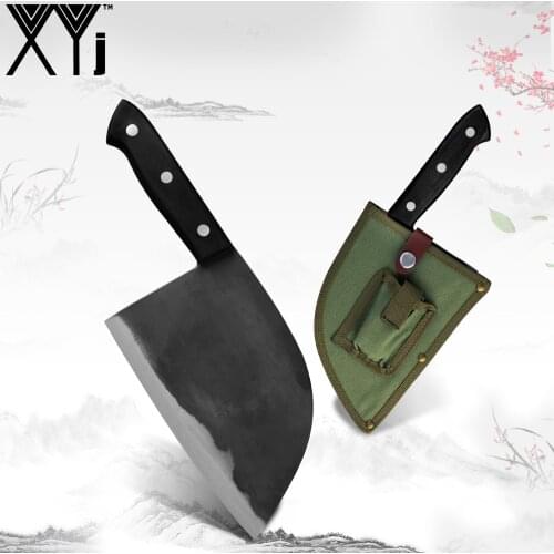 XYj Full Tang Chef Knife High Carbon Clad Steel Butcher Kitchen Knife Handmade Slicing Meat Cleaver Cooking Tool Accessories