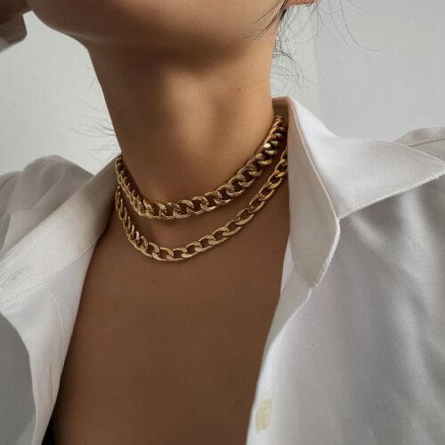 Punk Rock Aluminium Chain Choker Necklaces For Women Chocker Layered Link Collars Shine Light Weight Jewelry Clavicle Statement