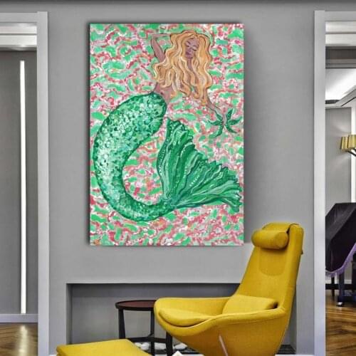 Cartoon watercolor "mermaid girl" posters and print art adorn family walls and photos of childrens rooms TZ075