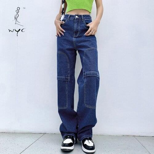 Casual Fashion Womens Patchwork High Waisted Loose Jeans Female Stright Leg Pant Plus Size S-L Denim Full-length Jean Summer