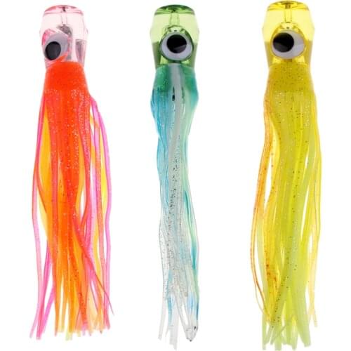 1 Pc 16.5cm 50g Big Game Squid Skirt Octopus Fishing Lures 3D Eyes Soft Trolling Lure Artificial Bait for Tuna Marlin Mahi Wahoo